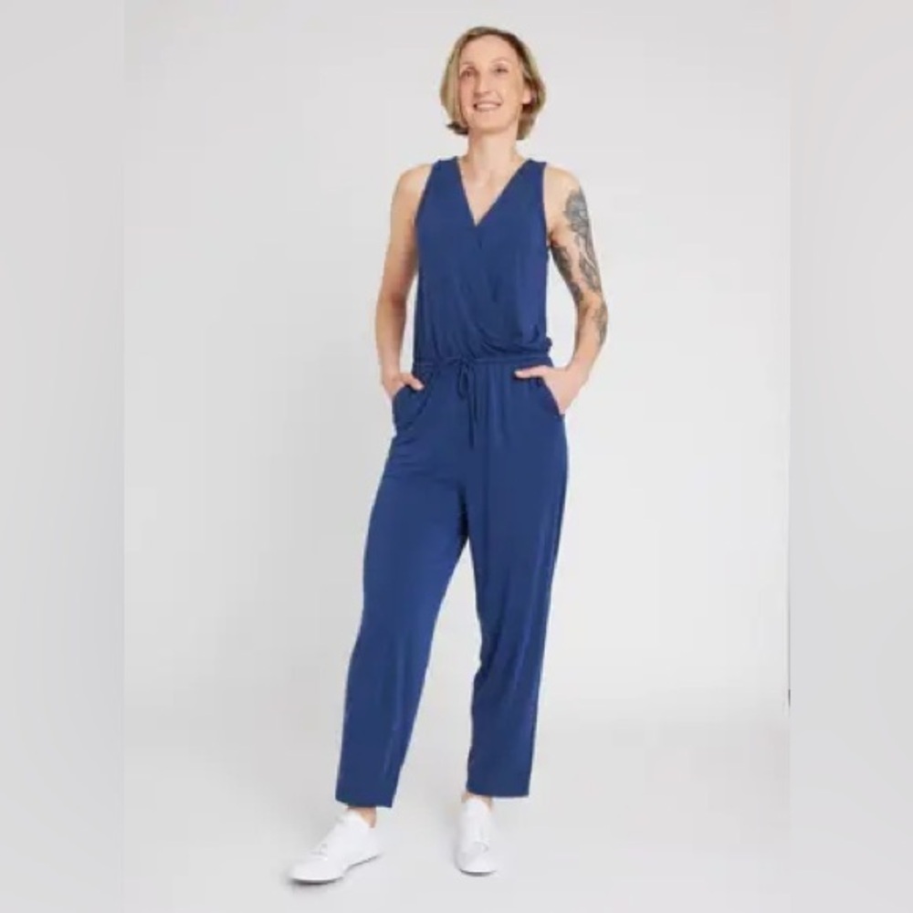 Kit and Ace Banyan Jumpsuit- Blue Tie Waist Casual Romper- Size Small
